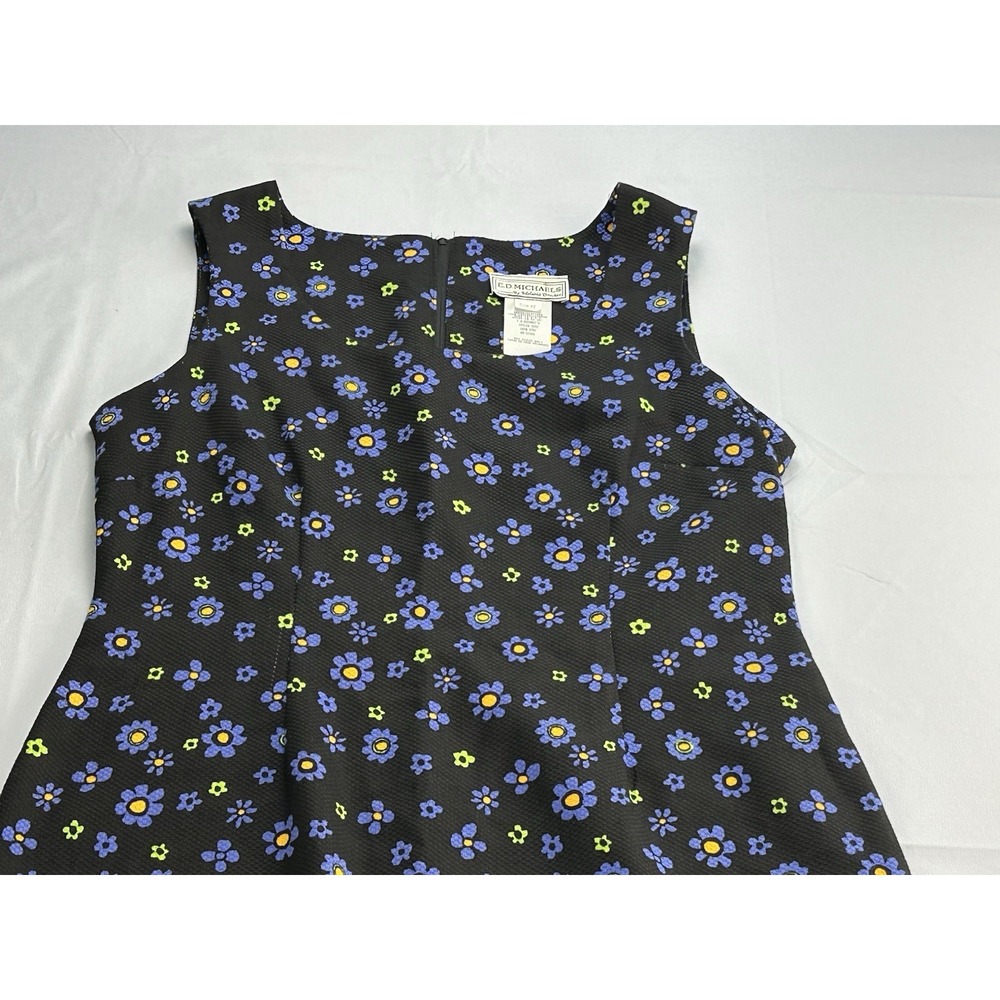 Vintage E.D. Michaels Floral Shift Dress 12 Daisy Mod Retro Indie Cotton USA 90s